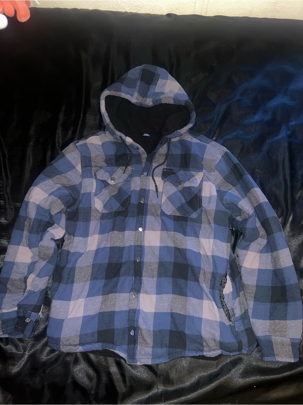Men's Hooded Plaid Flannel Jacket - Blue/Black